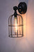 Black round cage wall light with small shade