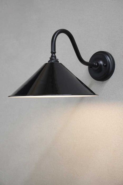 Black steel sconce with black shade