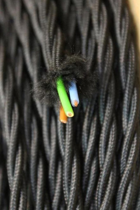 Black Twisted Braided Light Cord - 3 Core Insulated Cable