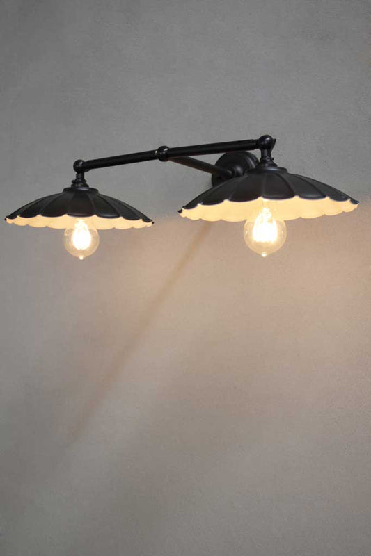 Black vintage umbrella double arm wall light