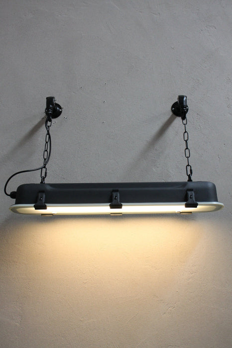 Black matt wall light. metal chain attachment. industrial modern lighting