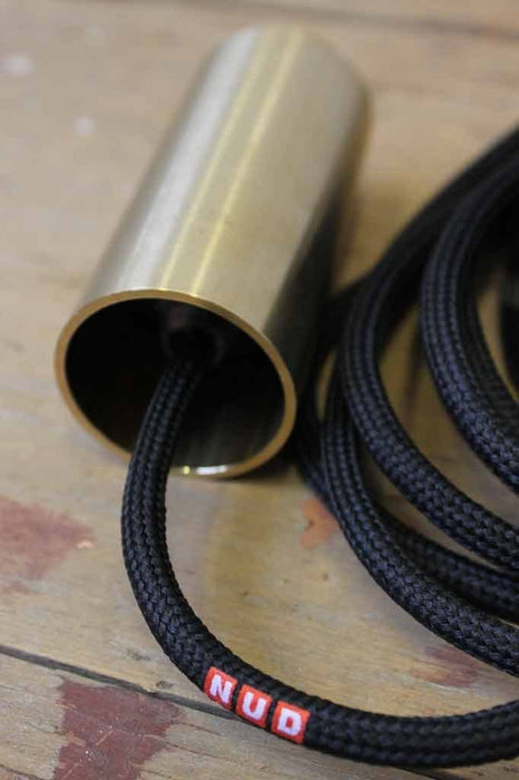 Brass pipe pendant by nud with black textile cord
