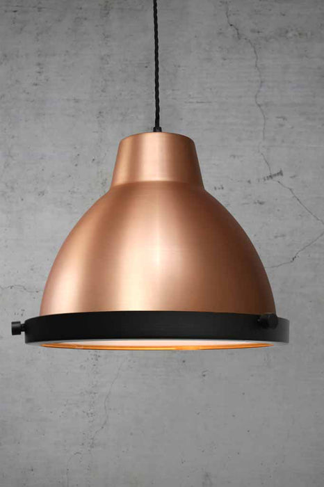 Bright Copper Pendant with black cord and flat glass cover