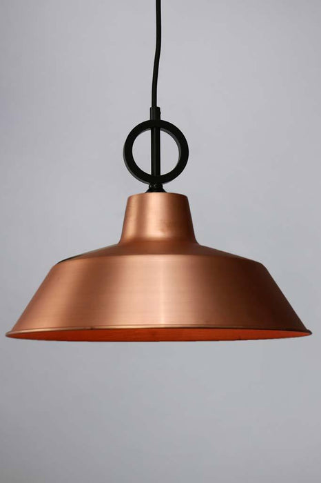 Bright copper pendant light with black cord without disc