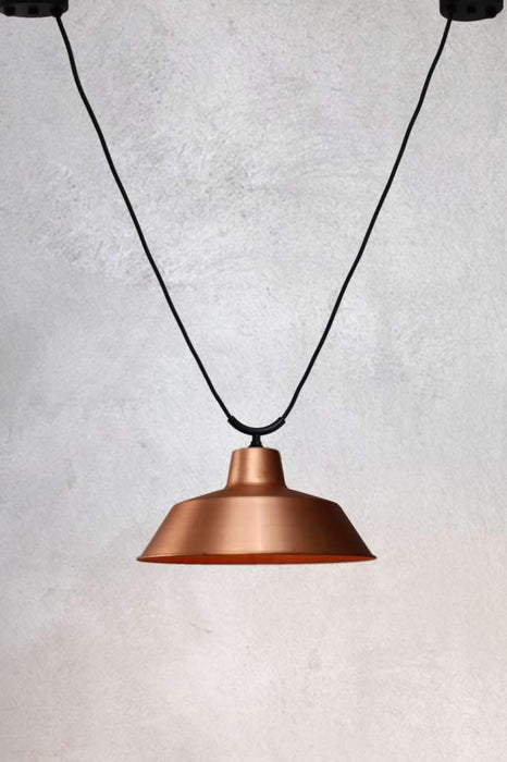 Bright copper pendant light with no cover