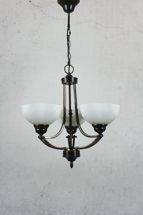 Small bronze chandelier with opal shades