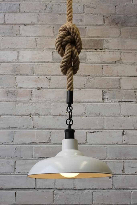 Bullpit rope pendant light with white shade