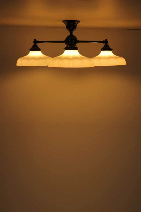 C133 small three arm ceiling light glass shades vintage style industrial flush
