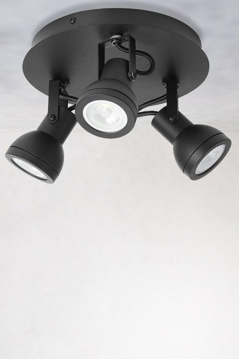 Adjustable triple light spotlight in black finish