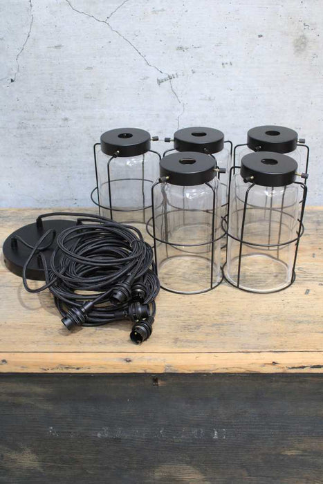 Cage jar pendant lights with five glass jars