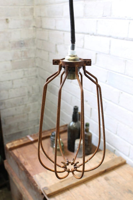 Cage light shade industrial vintage pendant light shade clamps over bayonet lampholder