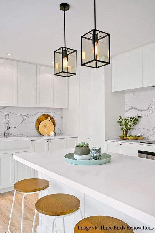 Classic black pendant lights.  . beach house decor