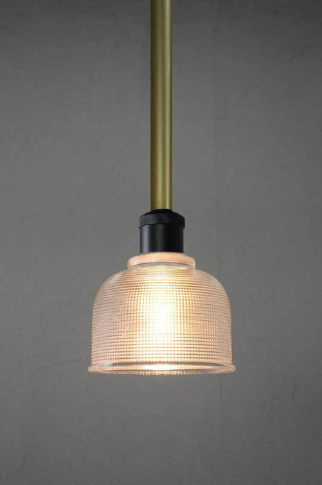 Small glass pendant light with gold pole