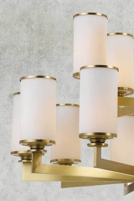 Close view of gold rimmed frosted glass shades
