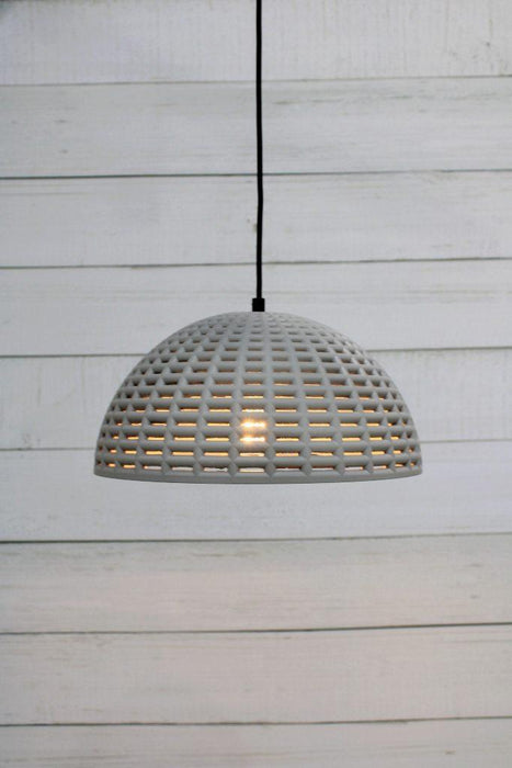 Concrete pendant light with mesh pattern shade