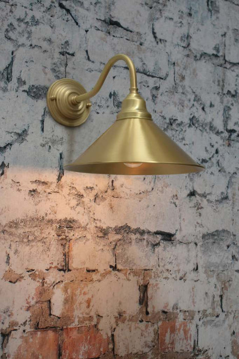 Cone Gooseneck Outdoor Wall light with Satin Brass arm and Bright Brass shade