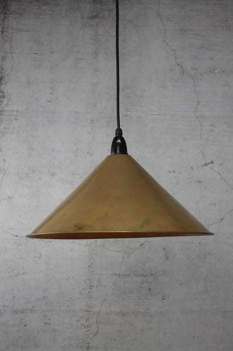 Cone outdoor pendant light with large aged brass shade