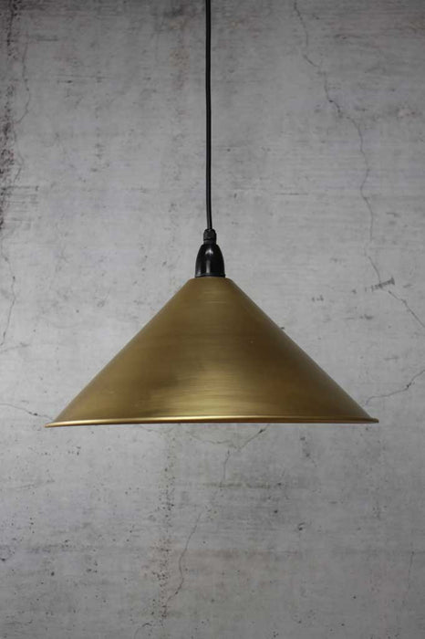 Cone outdoor pendant light with large bright brass shades