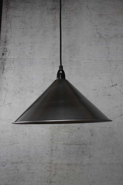 Cone outdoor pendant light with large vintage steel  shade