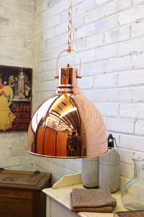 Copper dome pendant light with polished chic finish