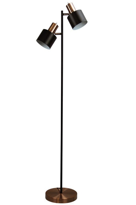 Copper and black floor light. double head floor lamp. reading light for playroom