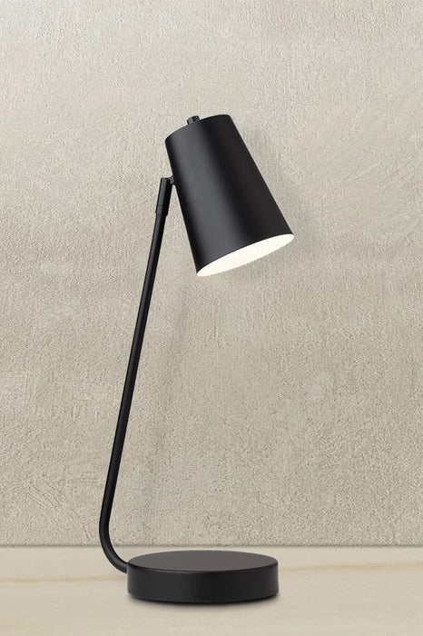 Satin Black table lamp with black base and textured background