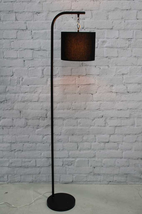 Black floor lamp with black fabric shade