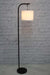 Black floor lamp with white fabric shade
