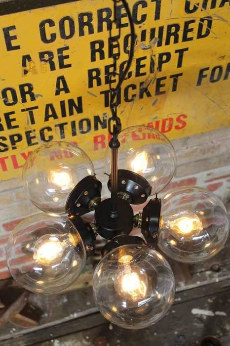 Diner glass ball pendant with clear glass ball shades on metal galleries