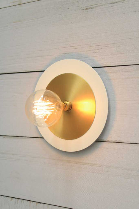 Large white with small brassdisc wall light