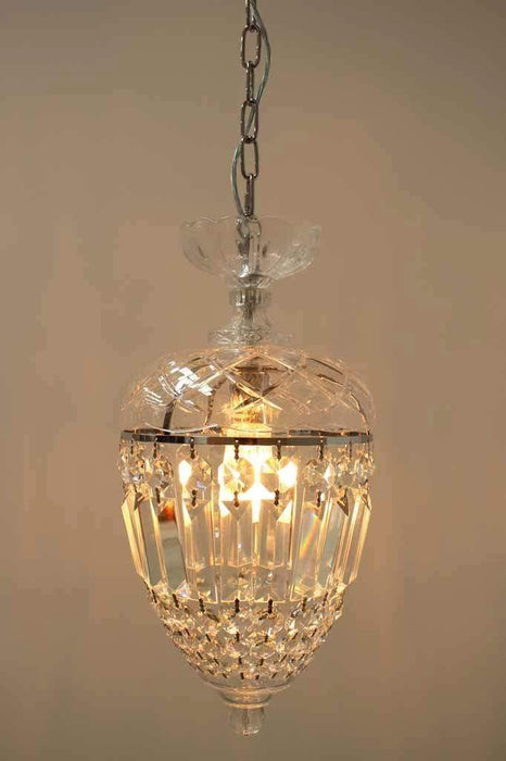 Elegant crystal pendant light. lighting for powder room or master bedroom. chrome and crystal light