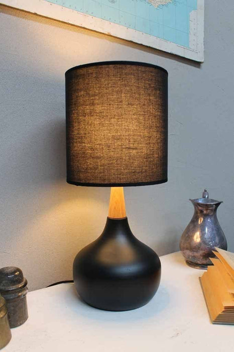 Elk table lamp in black. natural timber feature contrasts against metal base. scandi lighting online Melbourne Sydney Brisbane