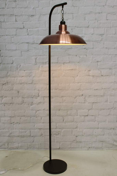 floor lamp with suspended copper finish shade