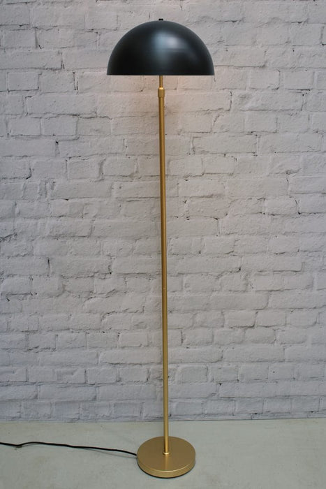 Gold/brass floor lamp with large black shade