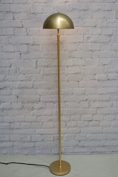 Gold/brass floor lamp with medium gold/brass shade