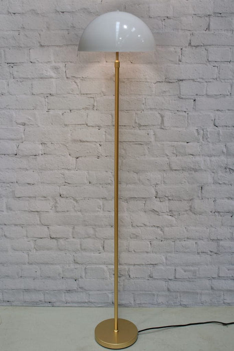 Gold/brass floor lamp with large white shade