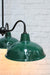FSV Chandelier with black steel frame and green shade close up