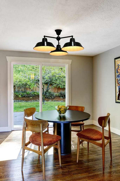 Factory ceiling light in black over dining table