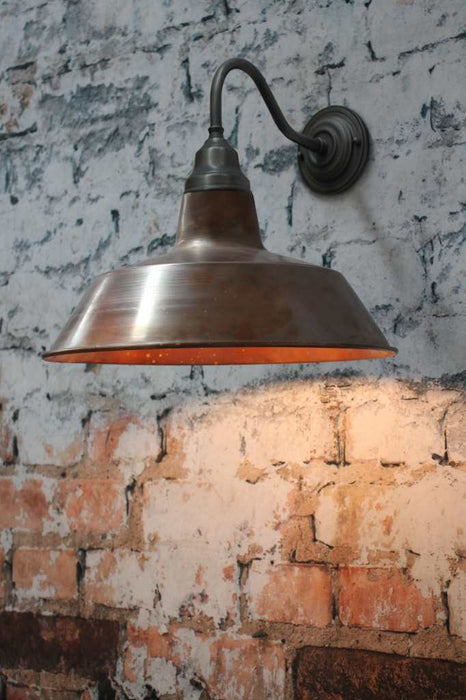 Factory Gooseneck Wall Light with Antique Bronze arm and Aged Copper shade