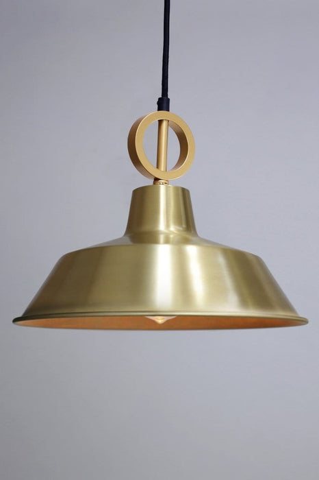 Bright brass factory pendant with gold cord
