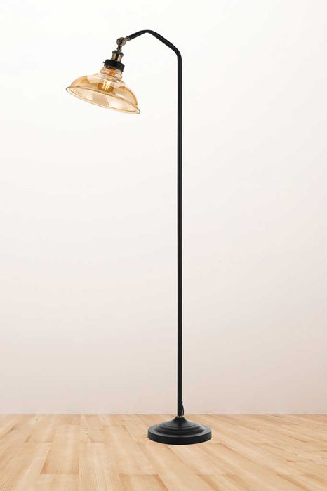 Floor lamp with adjustable amber glass shade