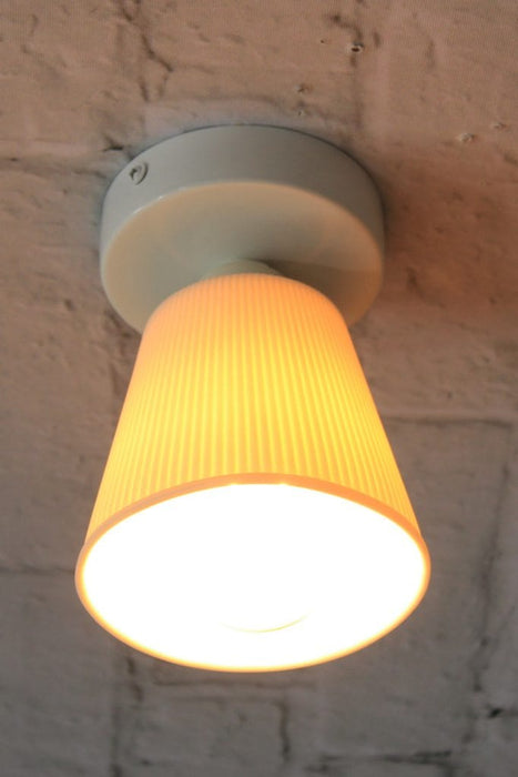 Ceiling light with white base and small ceramic shade