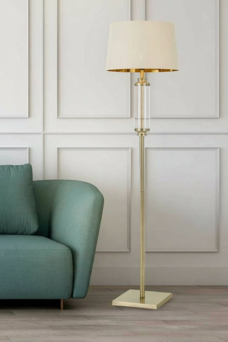 Glass floor lamp with cream shade