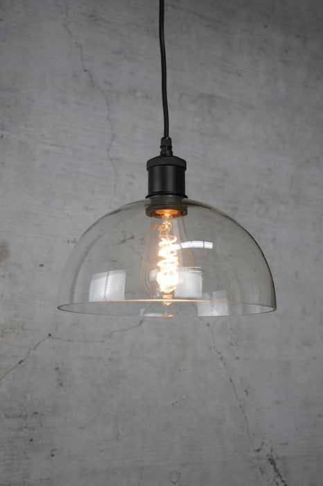 Outdoor glass pendant light with spiral bulb