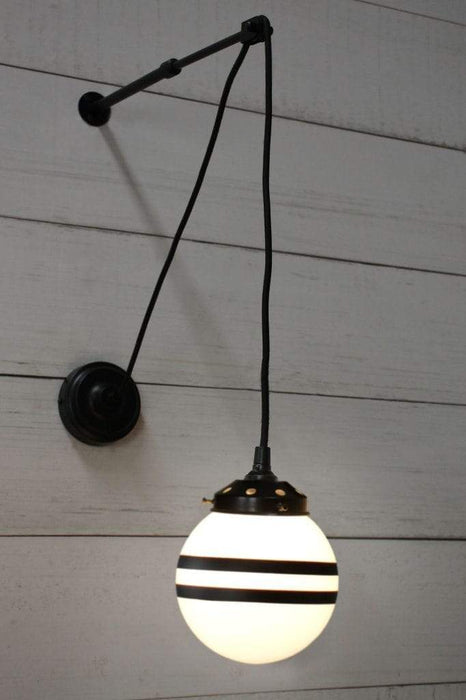 Glass pulley wall light with two stripe shade