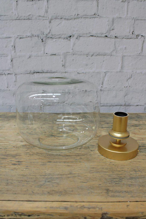 Clear glass shade and gold batten holder
