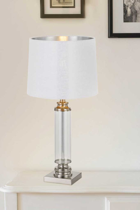 Glass table lamp with white shade