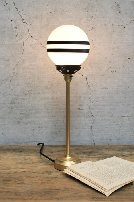 Gold steel candlestick lamp with opal two stripe shade