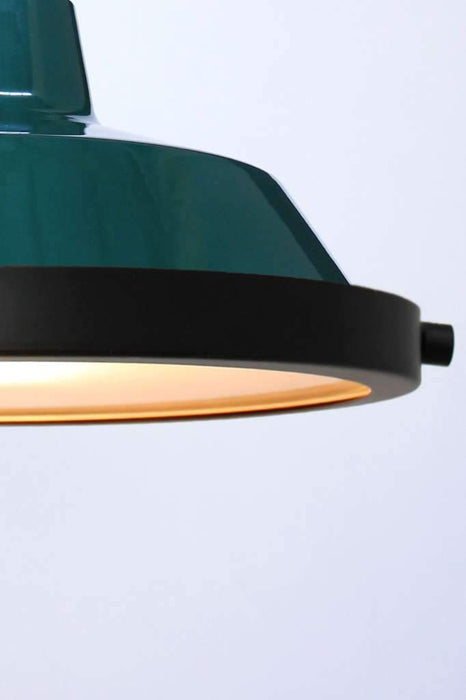 Green factory light with flat frosted cover