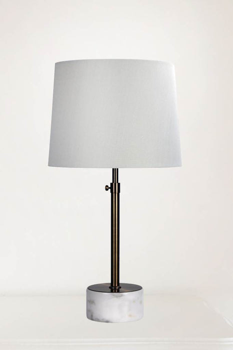 Height adjustable table lamp with linen shade
